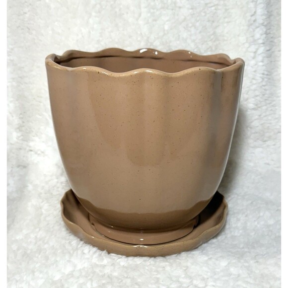 9.5" Scalloped Edge Stoneware Planter Pot Saucer Rust - Hearth & Hand Magnolia - Picture 5 of 7